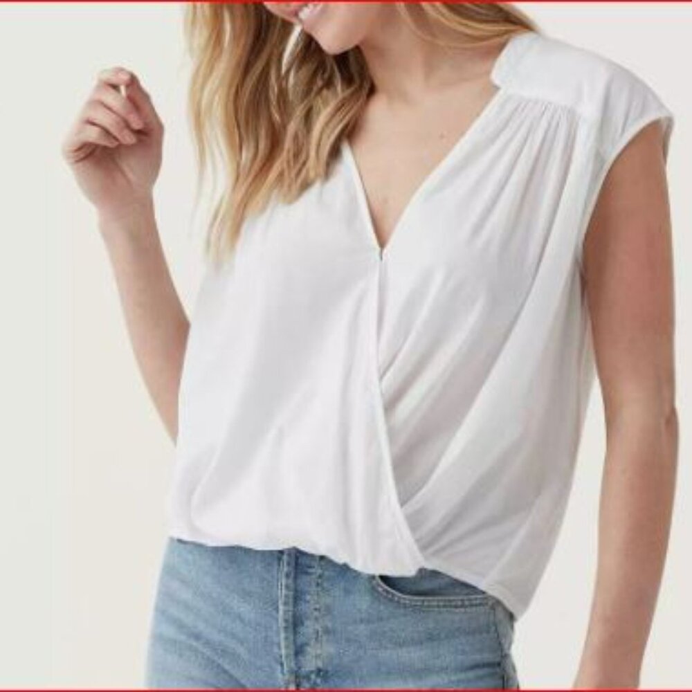 Splendid Surplice Front Crossover Top White Cotton Blend Summer XL     - U1940